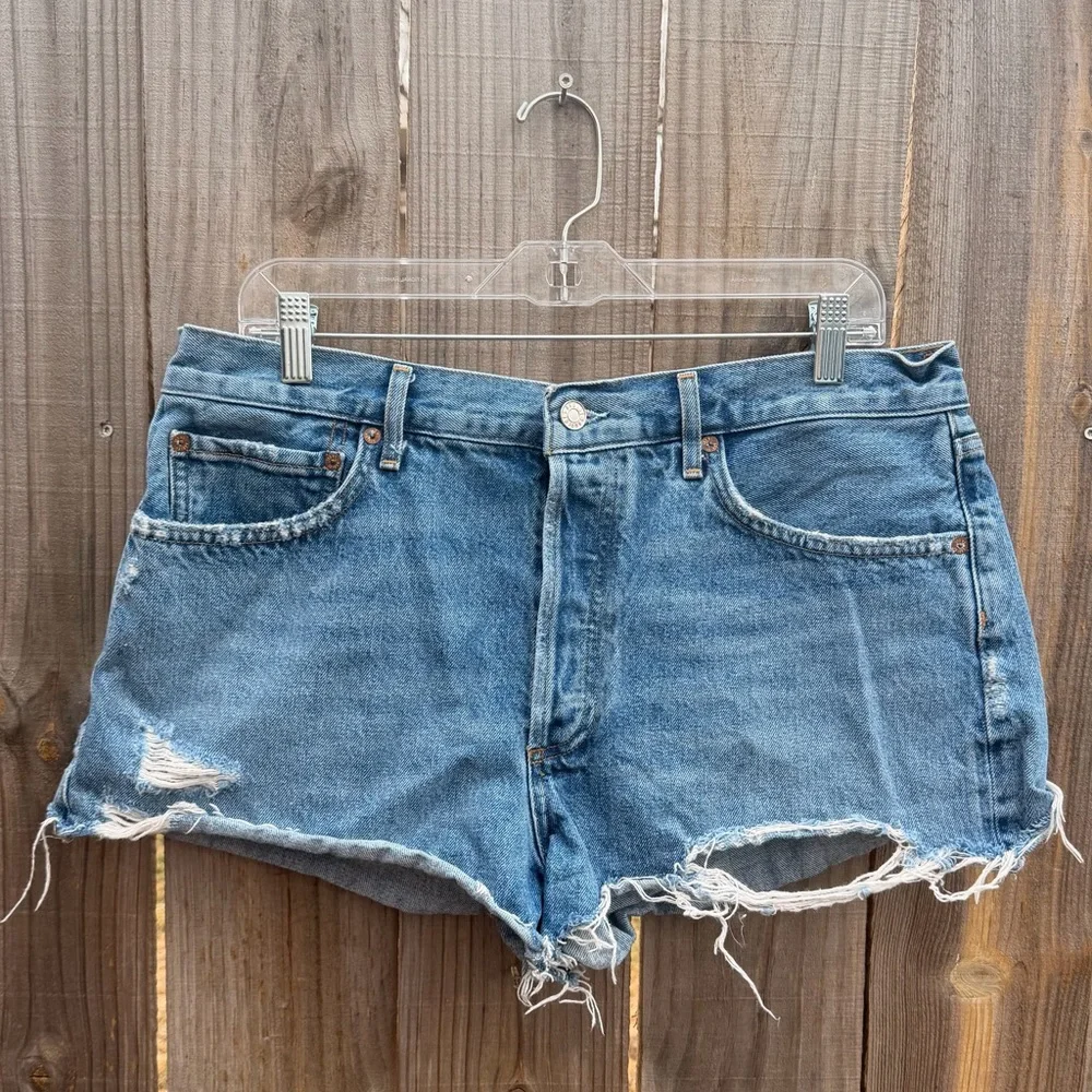 Agolde Frayed Parker Hem Blue Jean Shorts Size 31 - Picture 1 of 9